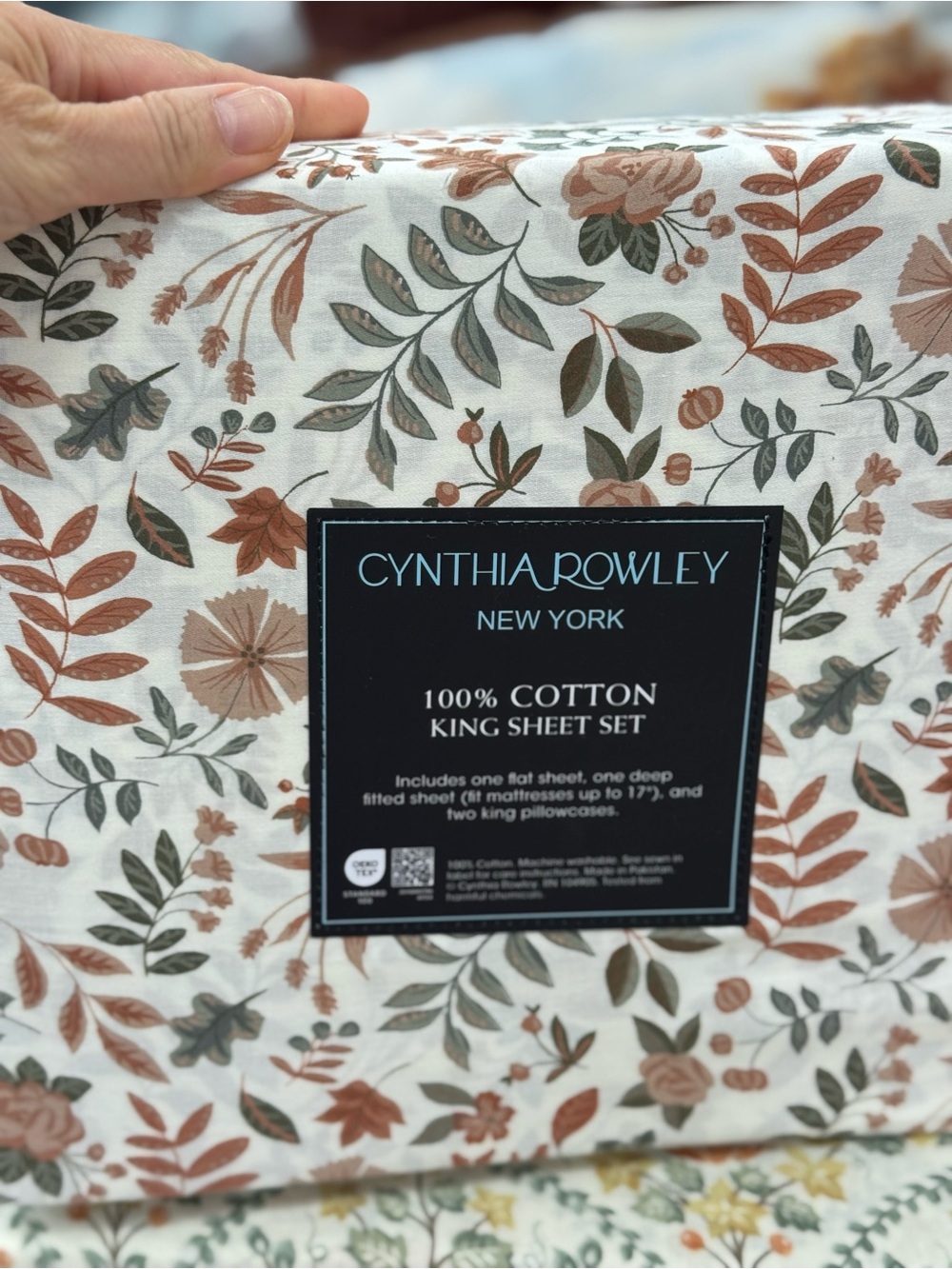 Cynthia Rowley Floral King Sheet Set in Terracotta, Sage & Cream